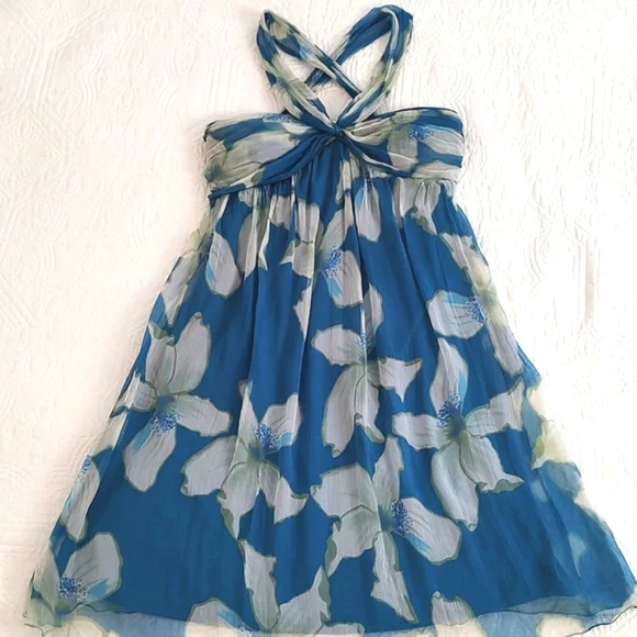 MSSP Max Studio Womens Silks Halter Bustier Empire Flair Skirt Dress/Size M - Picture 4 of 11